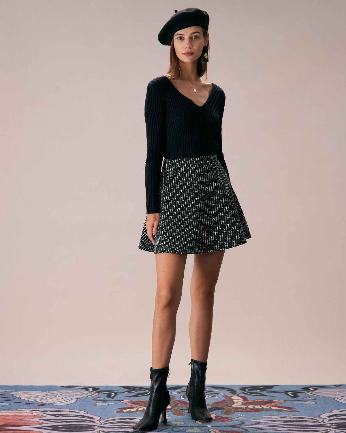 The Black High Waisted Plaid Tweed Mini Skirt