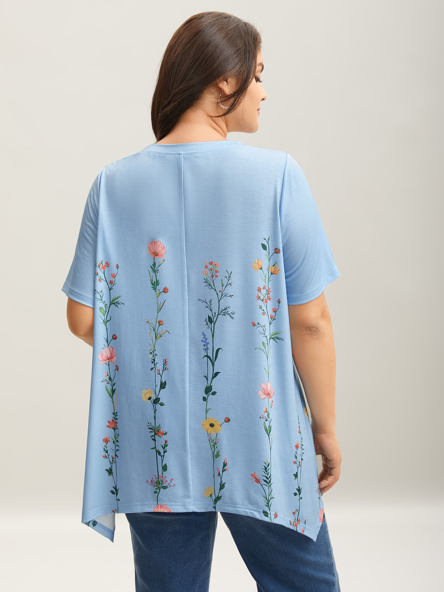 Stretchy Hi-Low Hem Floral T-Shirt