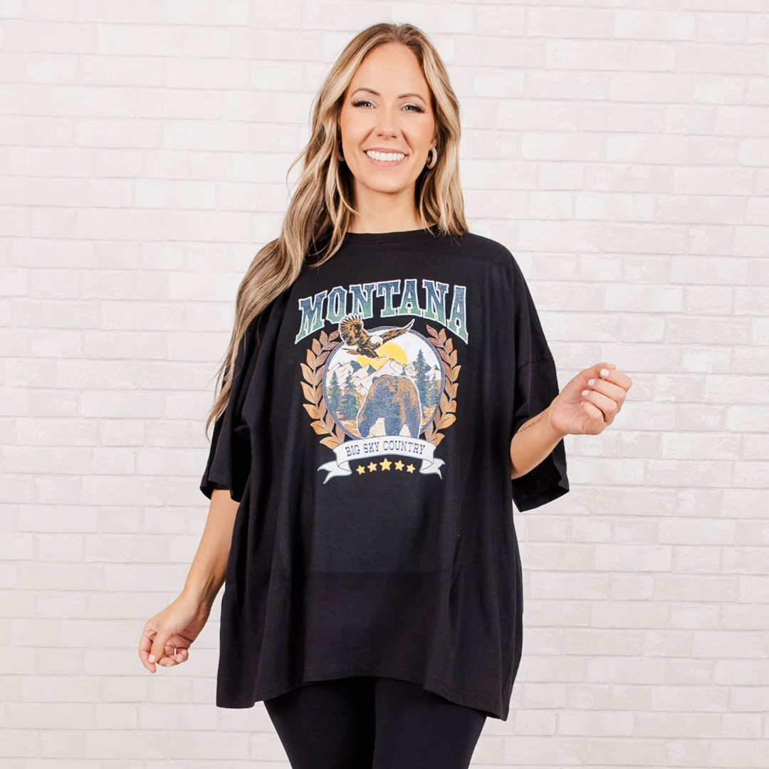 Montana Skies Boyfriend Tee. Black