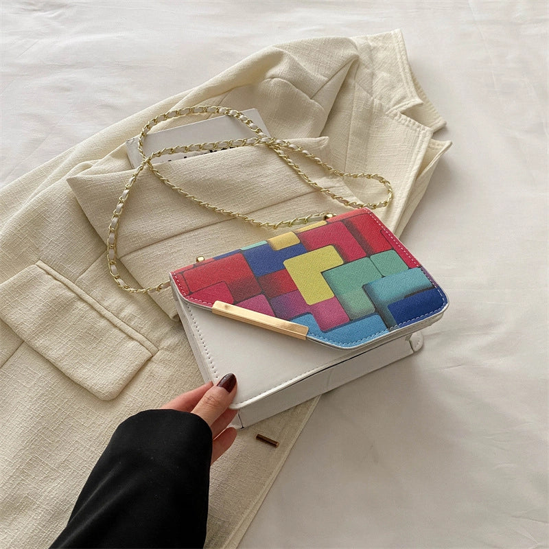 Women's Medium Pu Leather Color Block Streetwear Magnetic Buckle Crossbody Bag