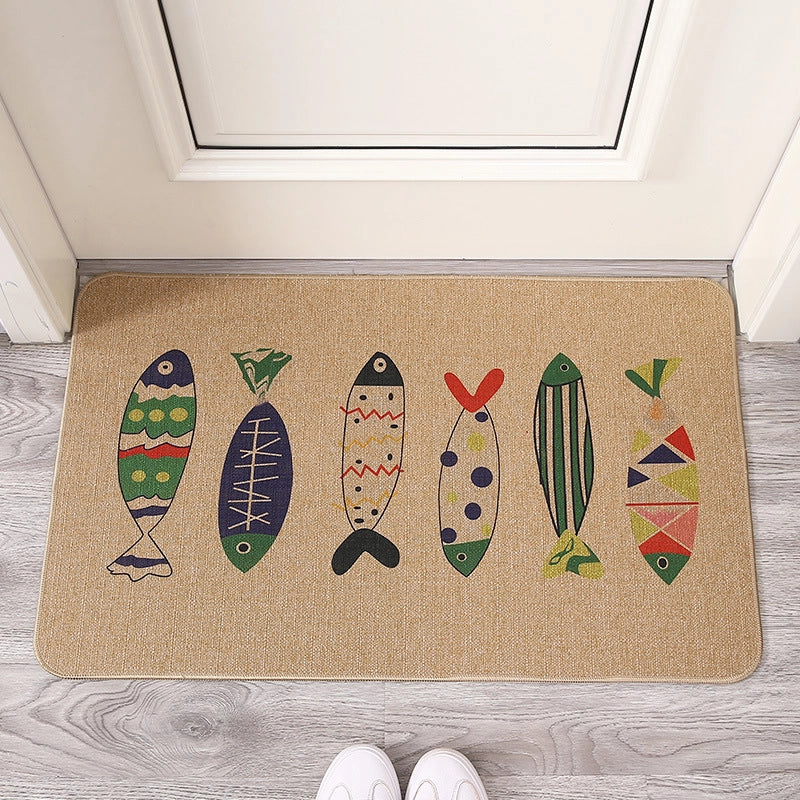 Imitation Saber Hemp Printed Rubber Floor Mat Rubber Bathroom Anti-slip Mat Absorbent Carpet Floor Mat Entrance Door Mat