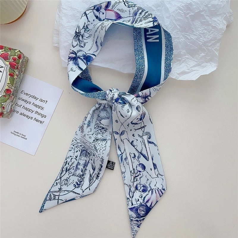 Women's Lady Flower Satin Printing Silk Scarf