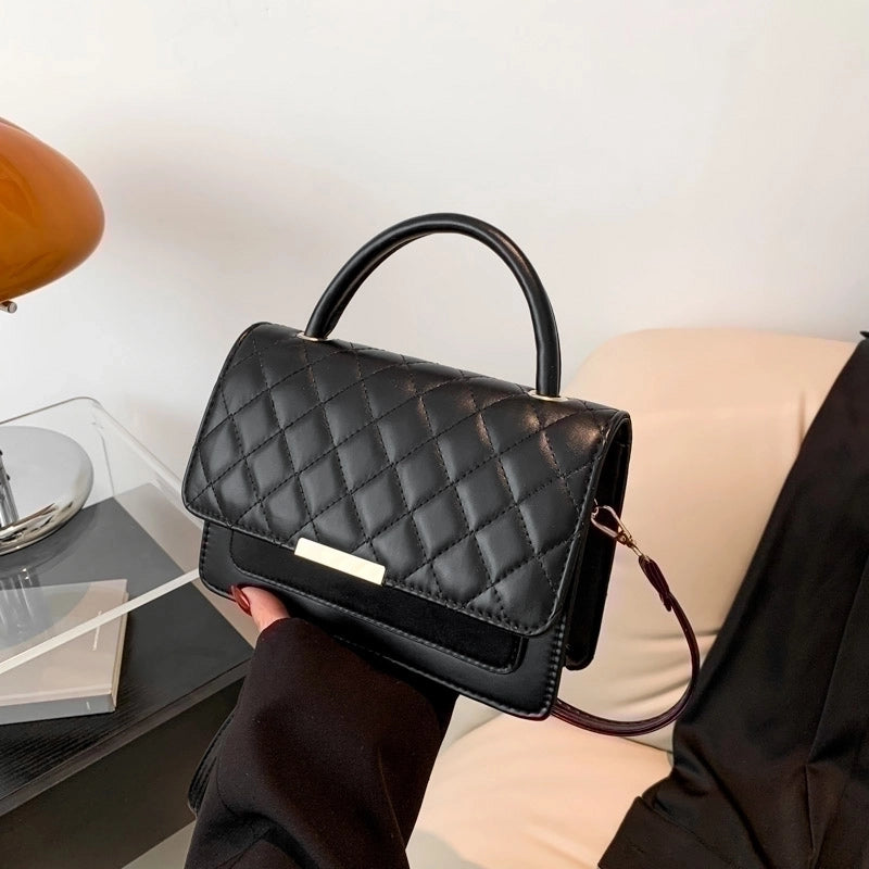 Women's Pu Leather Solid Color Classic Style Square Flip Cover Shoulder Bag