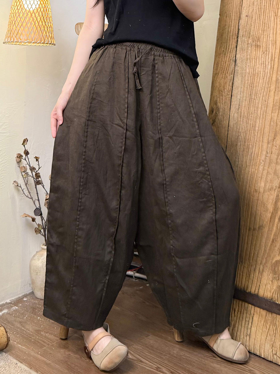Women Summer Pure Color Linen Harem Pants