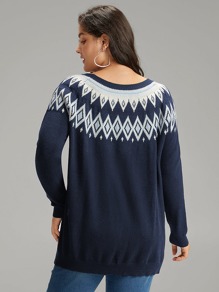 Supersoft Essentials Geo Contrast Raglan Sleeve Pullover