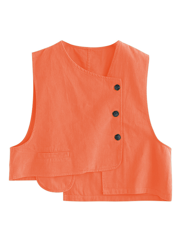 Vintage Asymmetric Solid Color Buttoned Vest Top