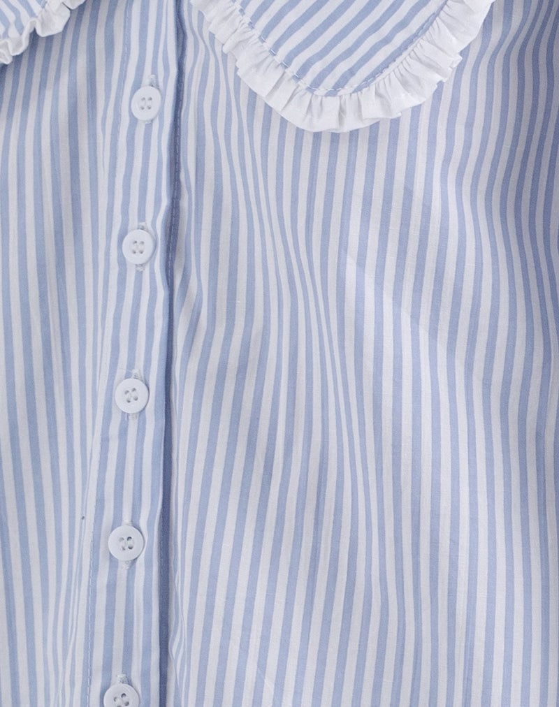 Nelcy Oversized Collared Shirt in Small Vertical Stripe Blue