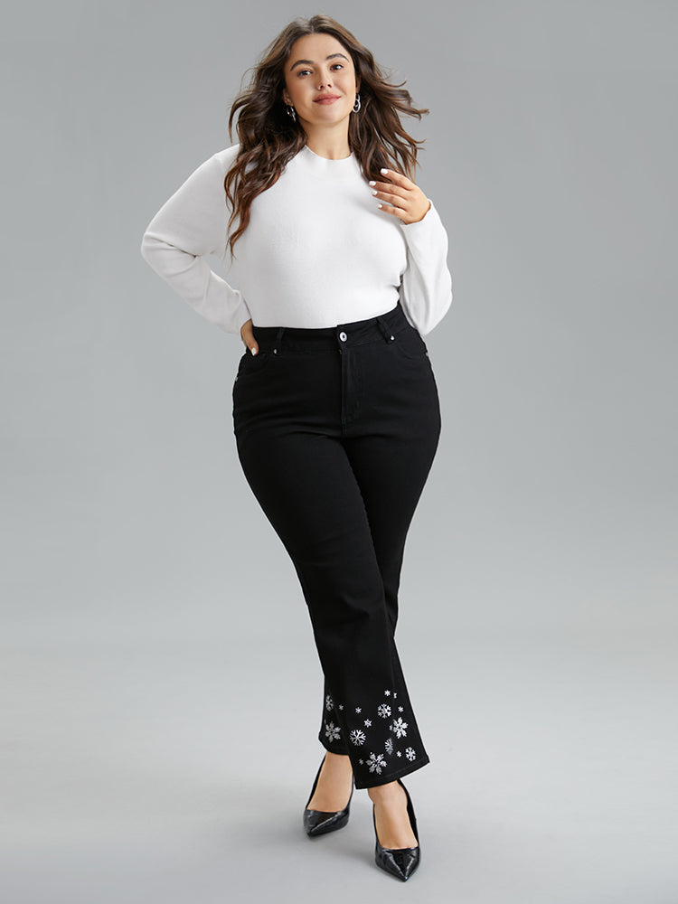 Snowflake Rhinestone Very Stretchy Jeans