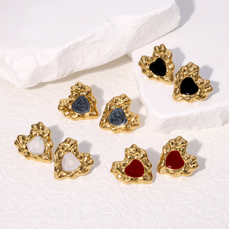 Heart Stainless Steel Electroplating Stud Earrings