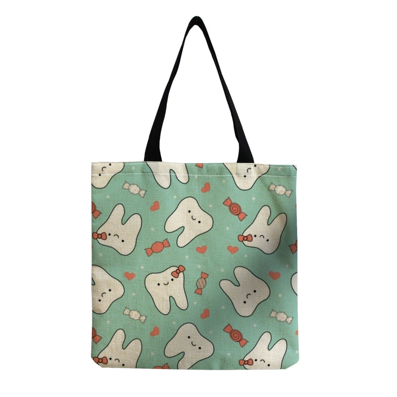 Women's Cotton And Linen Letter Nurse Heart Shape Classic Style Square Open Tote Bag