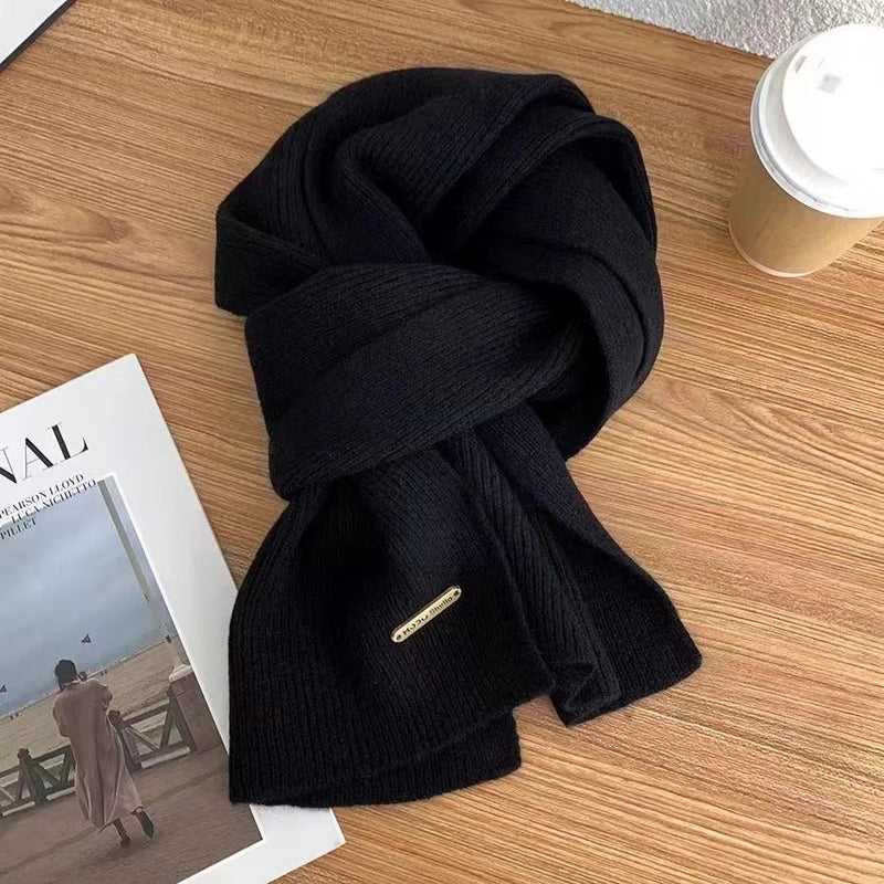 Scarf Women's Winter New Wool Knitted Solid Color Small Scarf Trendy Thickened Warm Long Scarf