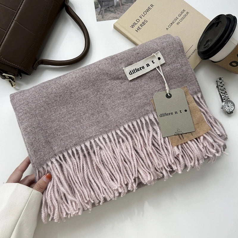 Women's Elegant Retro Solid Color Imitation Cashmere Tassel Scarf