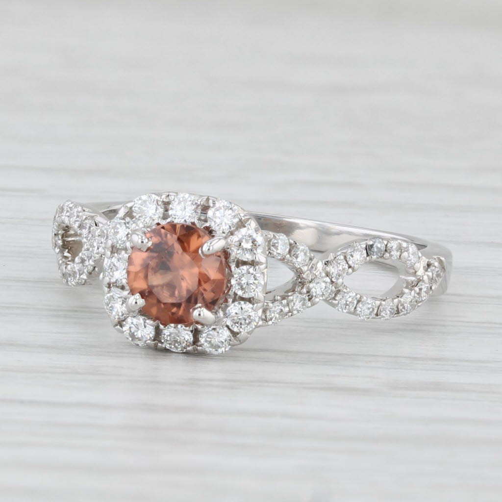 1.08ctw Brown Zircon Diamond Halo Ring 14k White Gold Size 7.25 Engagement