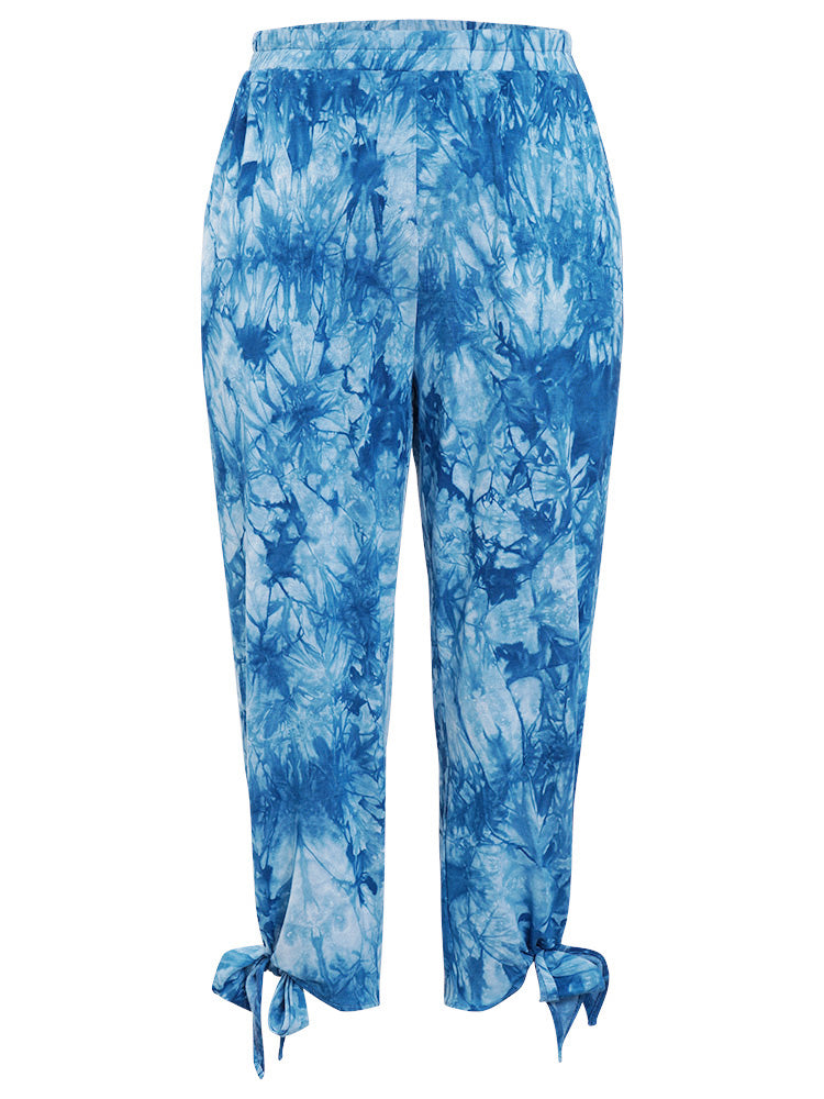 Tie Dye Pocket Cut Out Knotted Hem Pants