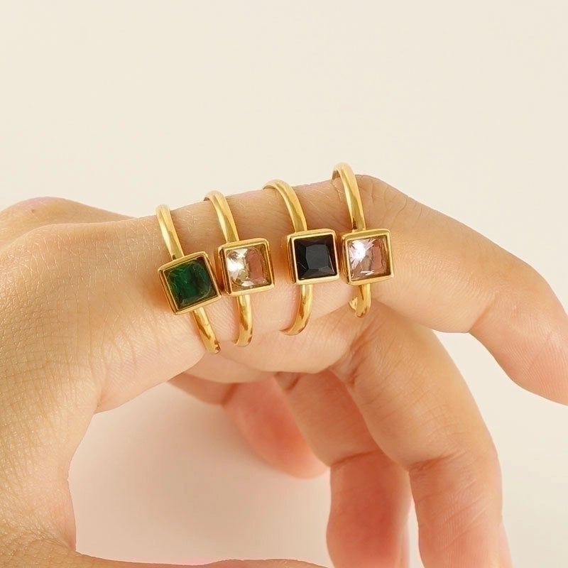 Casual Cute Square Heart Shape Flower 304 Stainless Steel Zircon 18K Gold Plated Plating Inlay Stainless Steel Rings