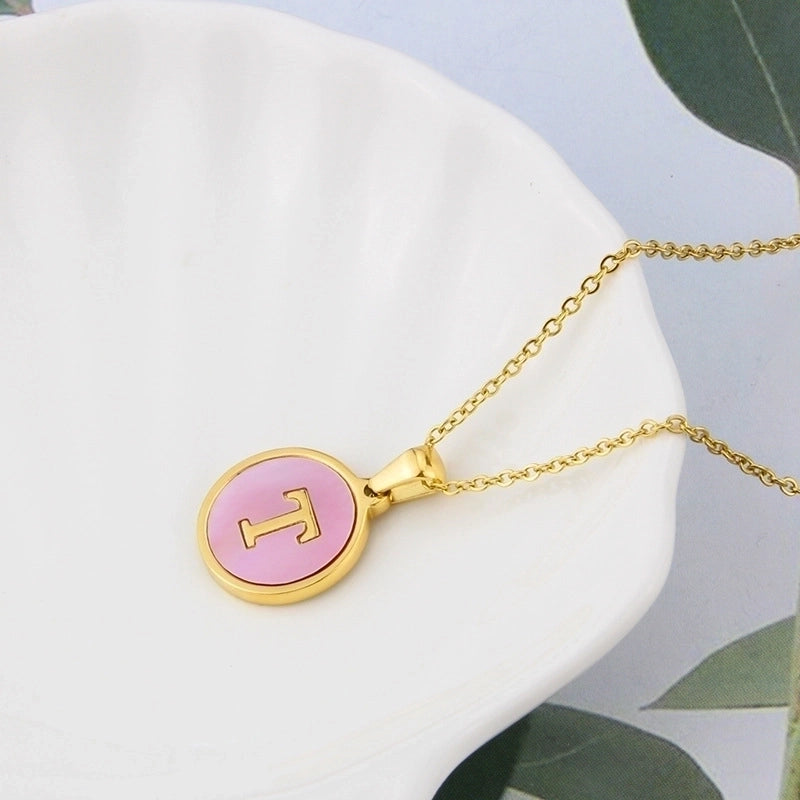 Minimalist Letter Titanium Steel Plating Inlay Shell Pendant Necklace