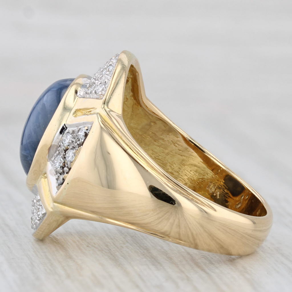 Oval Cabochon Blue Sapphire Diamond Halo Ring 18k Yellow Gold Size 6.75-7