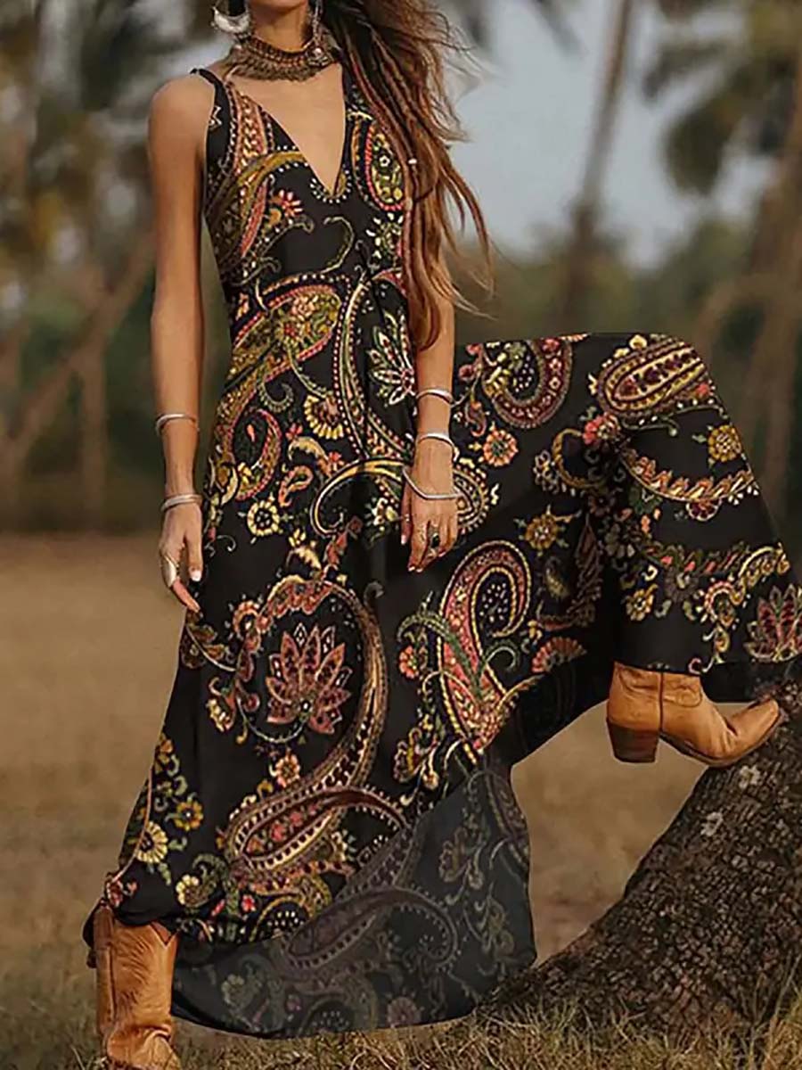 V-Neck Printed Camisole Dress