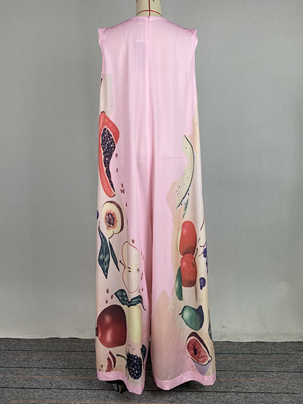 Loose Sleeveless Flower Print Round-Neck Jumpsuits