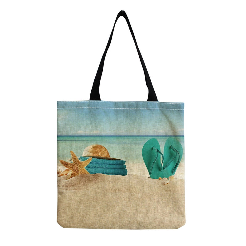 Women's Medium Linen Underwater World Beach Square Open Shopping Bags