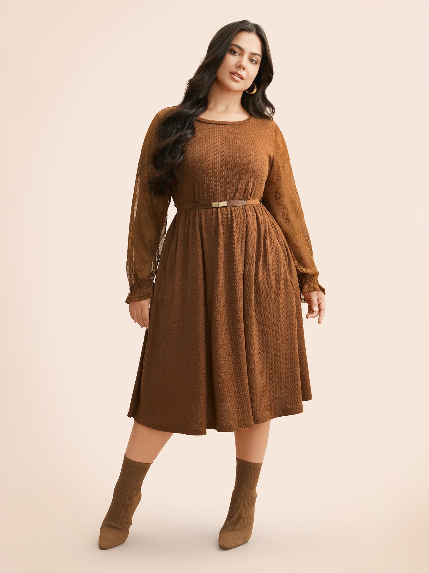 Textured Mesh Patchwork Ruffles Dress