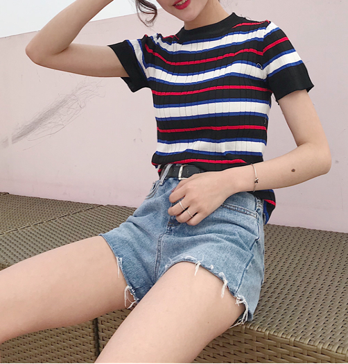 Stripe tight knit T-shirt