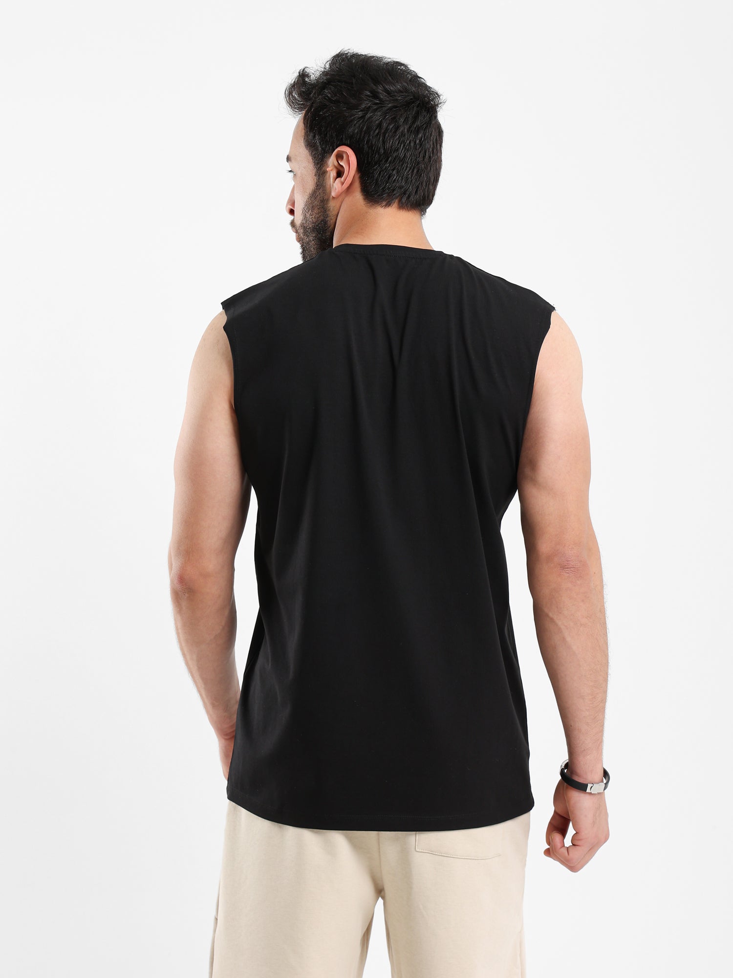 Sleeveless T Shirt with Woven Badge