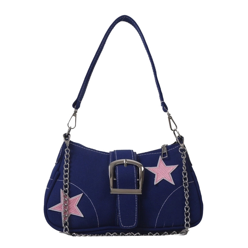 Women's Canvas Star Vintage Style Semicircle Buckle Shoulder Bag Crossbody Bag Underarm Bag