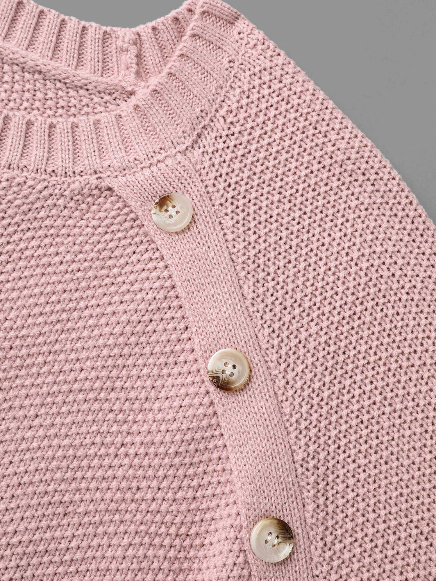 Plain Textured Button Detail Curved Hem Pullover