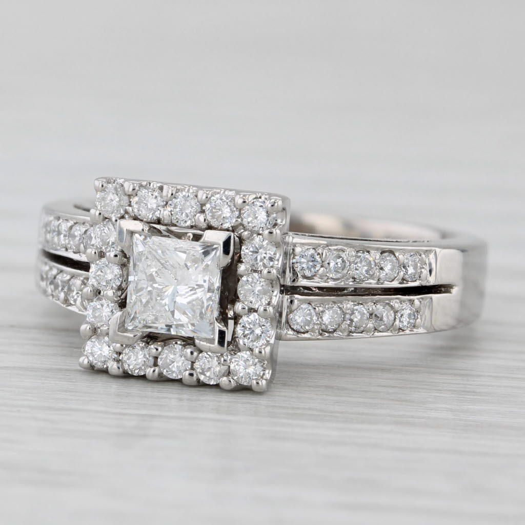 0.76ctw Princess Diamond Halo Engagement Ring 14k White Gold Size 6.5