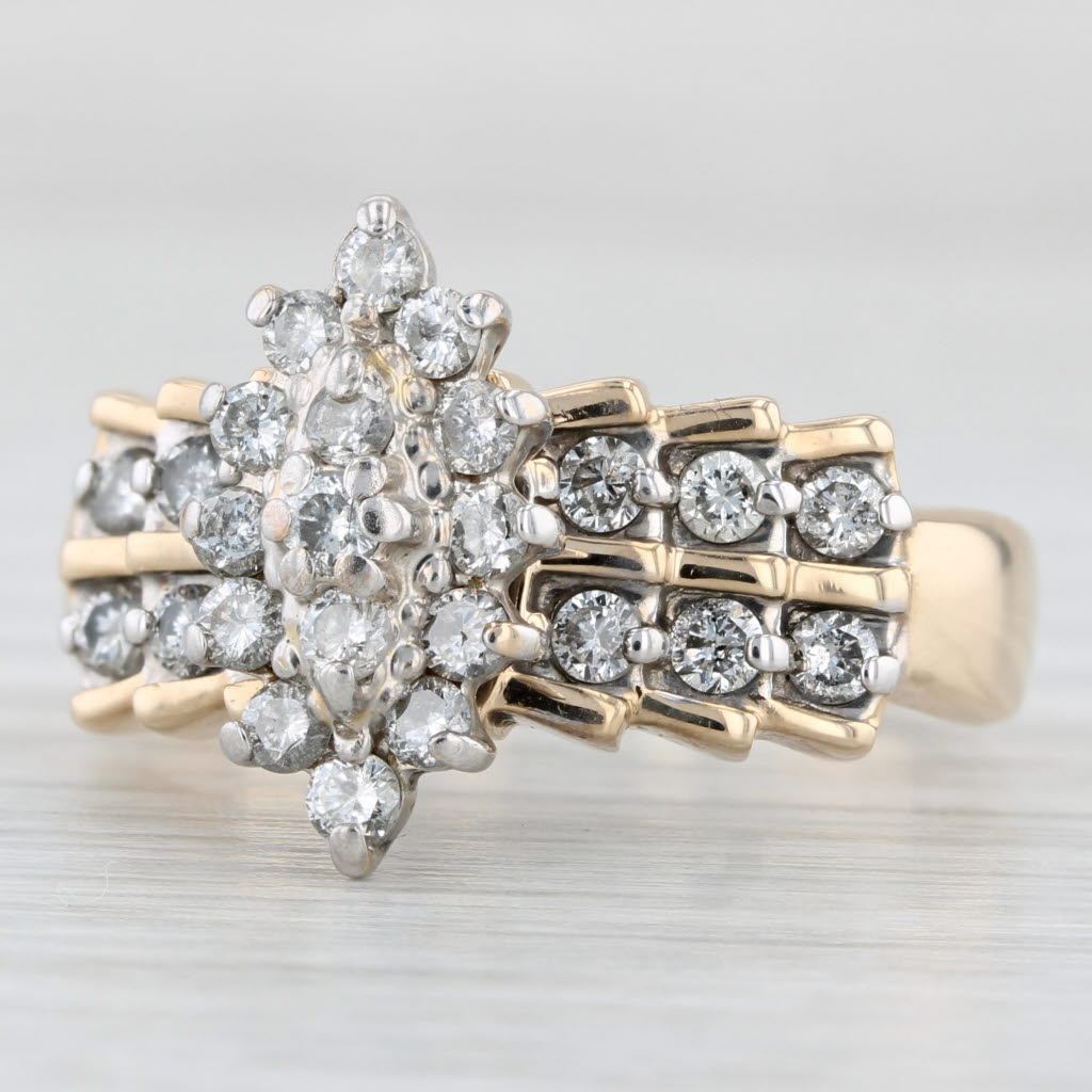 0.96ctw Diamond Cluster Ring 14k Yellow White Gold Size 8.5 Engagement