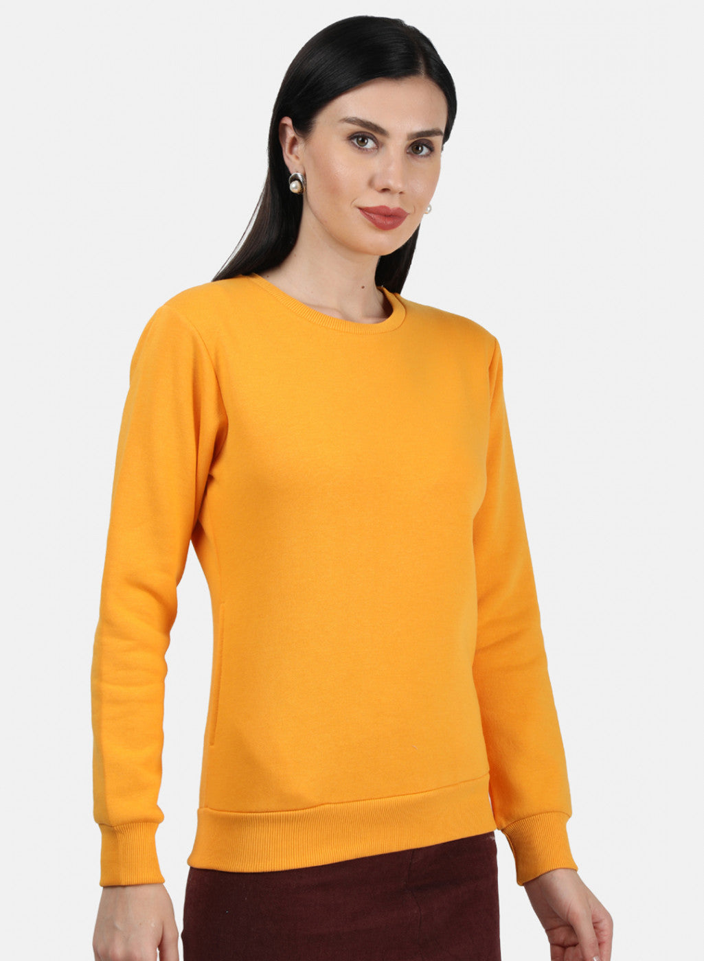 Women Mustard Plain Sweatshirt