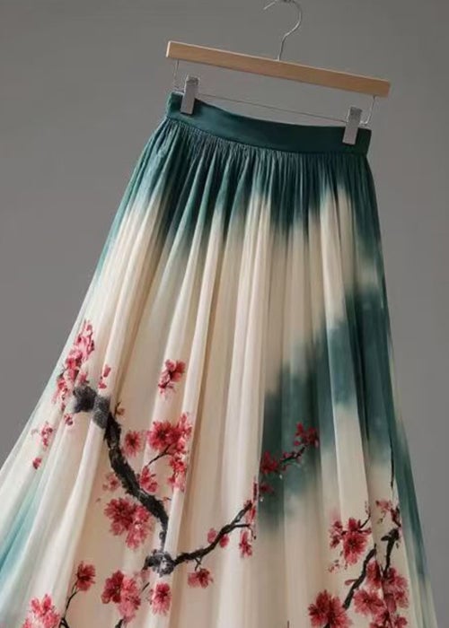 Loose Gradient Color Print Wrinkled Chiffon Skirt Summer