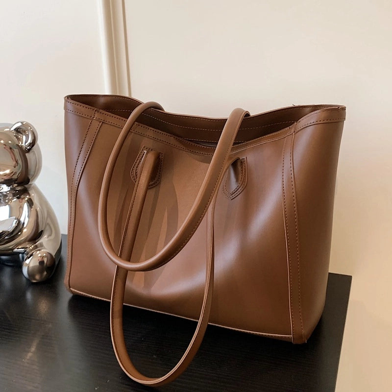 Women's Large Pu Leather Color Block Solid Color Streetwear Square Zipper Tote Bag