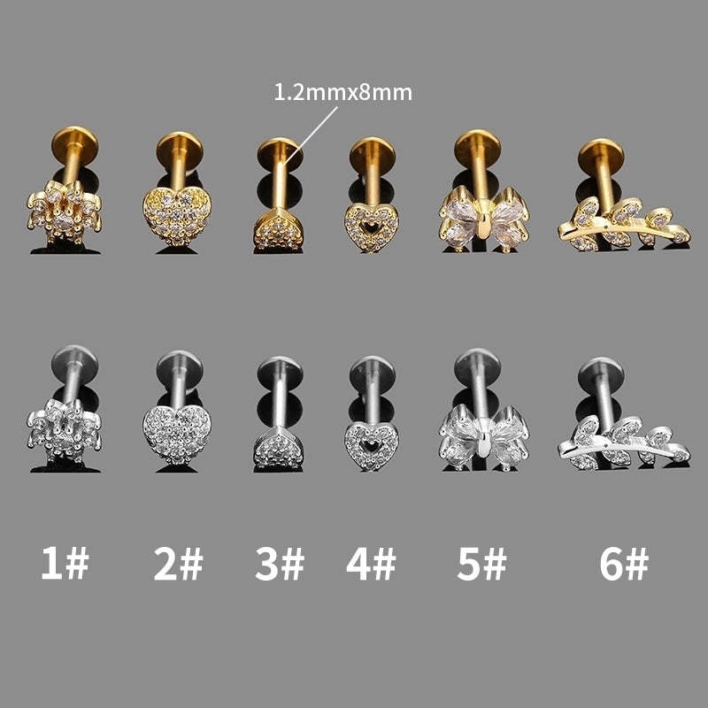 1 Piece Lip Rings Minimalist Commute Leaves Heart Shape Flower 316L Stainless Steel  Inlay Zircon 18K Gold Plated Ear Cartilage Rings & Studs