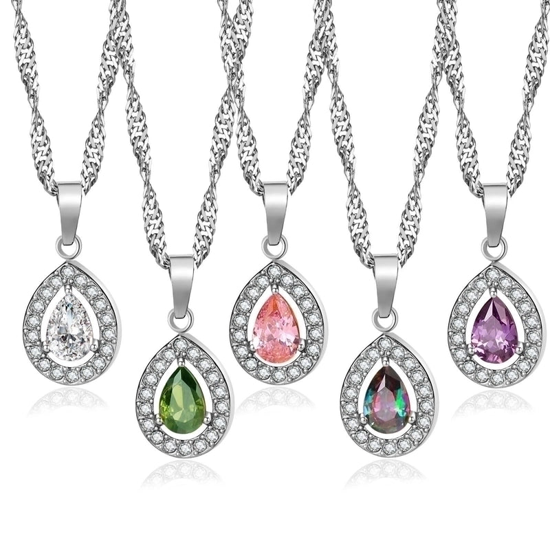 Titanium Steel Minimalist Classic Style Inlay Water Droplets Zircon Pendant Necklace
