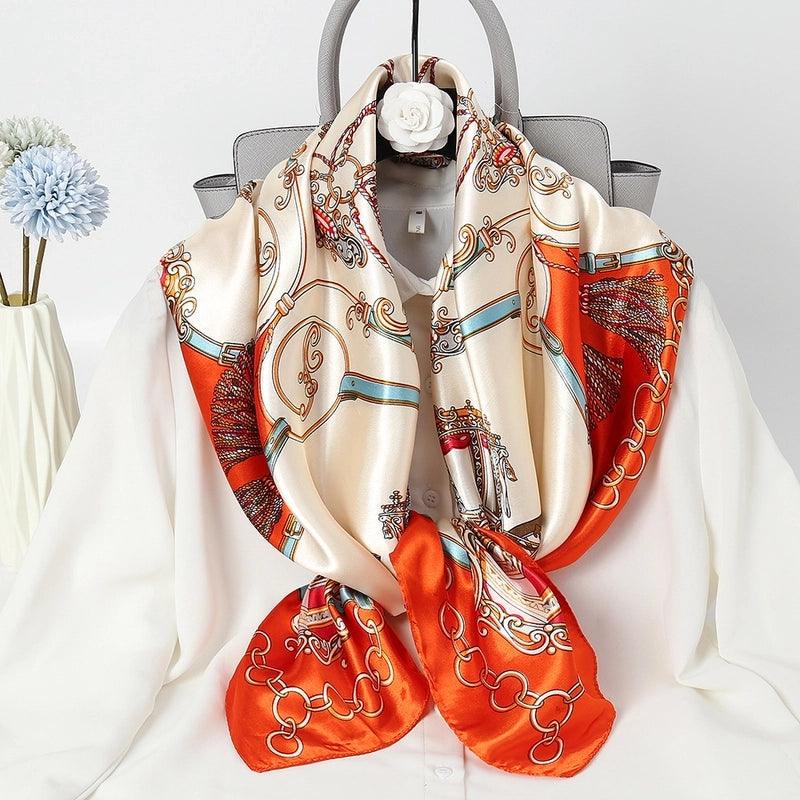 Women's Elegant Minimalist Chains Print Satin Printing Silk Scarf