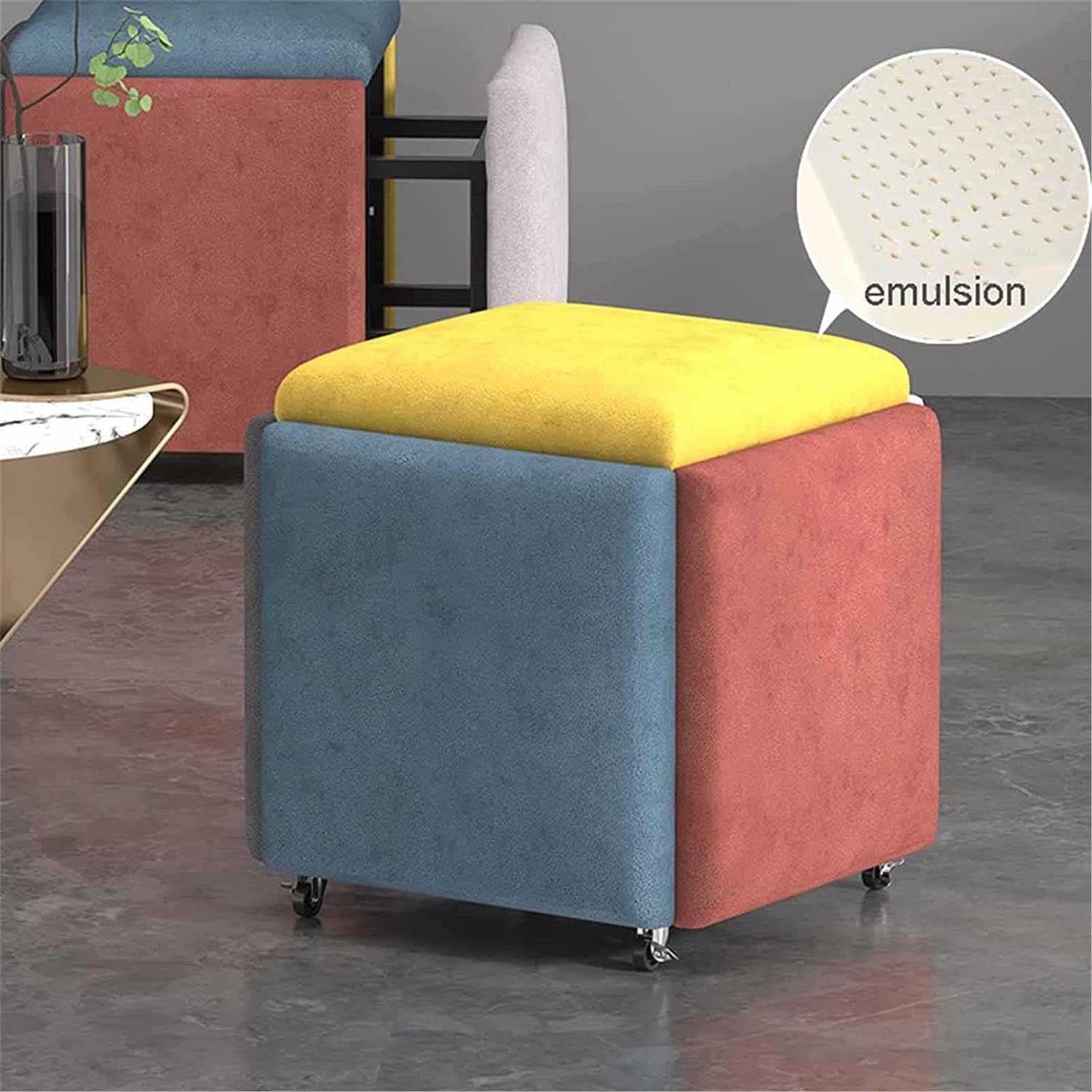 5-In-1 Cube Nesting Ottoman Stool. Footstool. Stackable Sofa Chair. With Casters