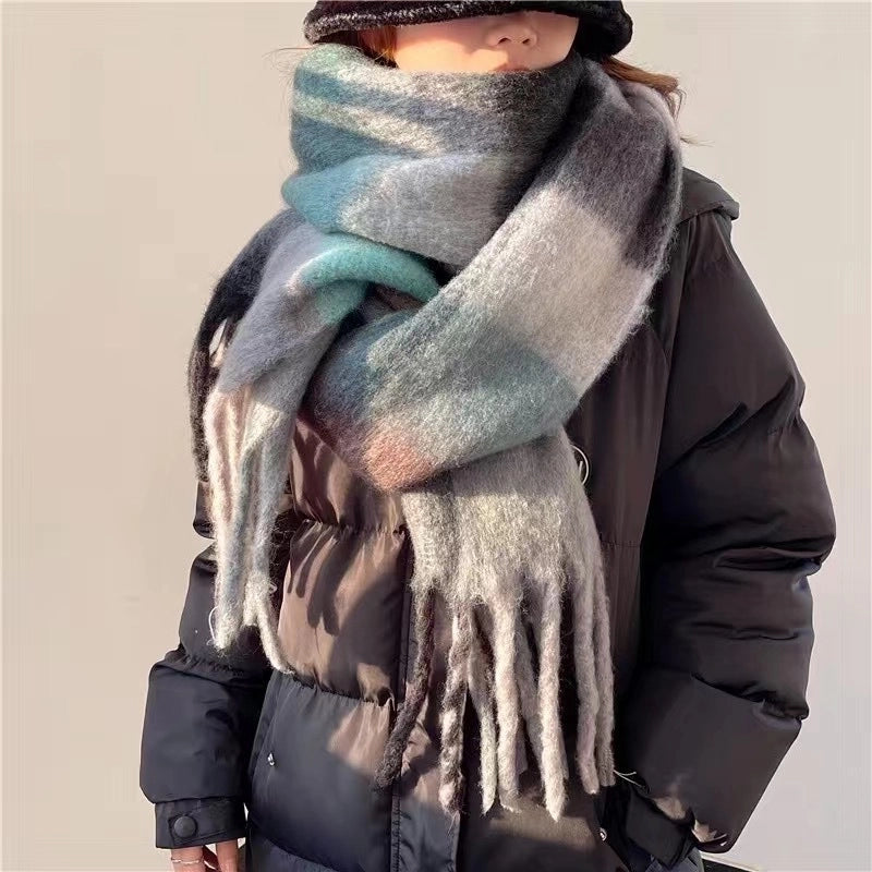 Women's Minimalist Lattice Imitation Cashmere Tassel Scarf