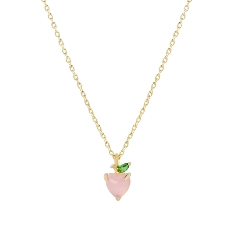 Cherry Peach Tropical Fruit Pendant Copper Inlaid Zircon Necklace