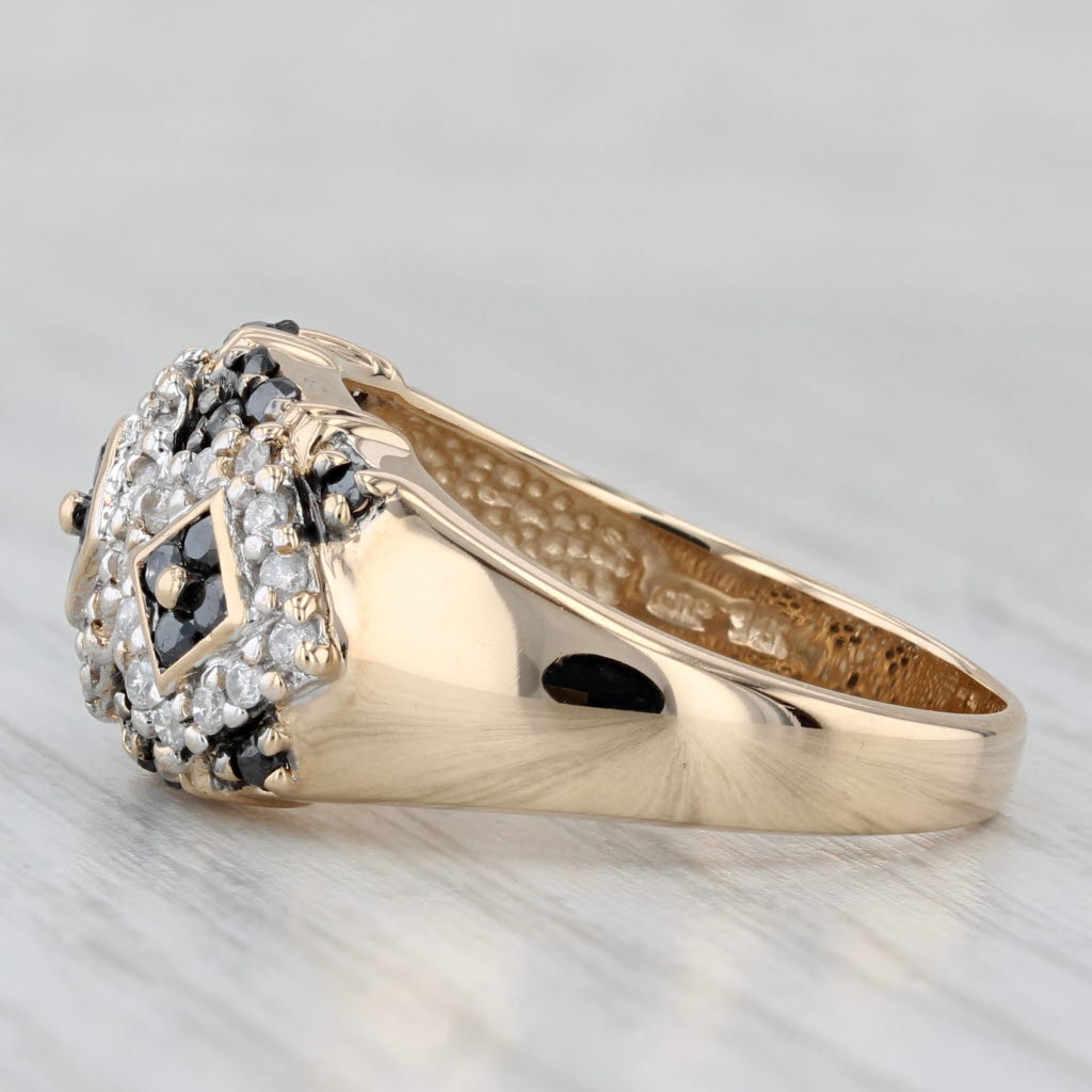 1ctw Black White Diamond Cluster Ring 14k Yellow Gold Size 10