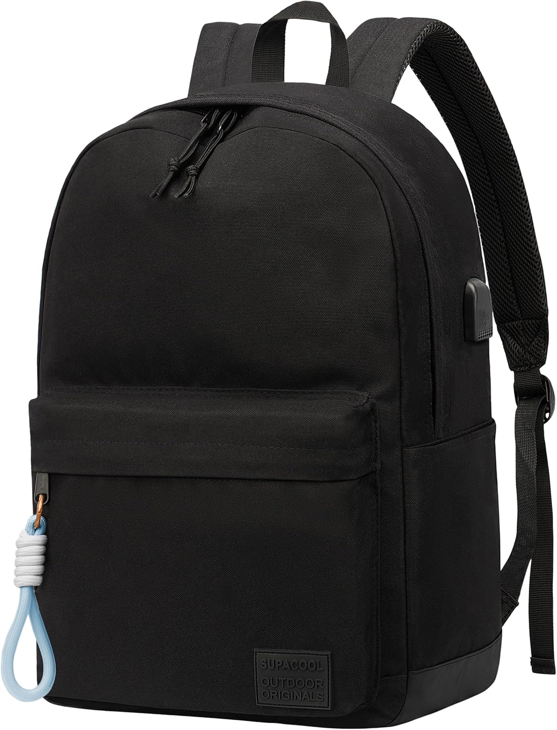 SUPACOOL Casual Laptop Backpack for Men and Women, School Backpack for Boys and Girls, College Bookbag, USB Charging Port, Lightweight Back Pack(Black)