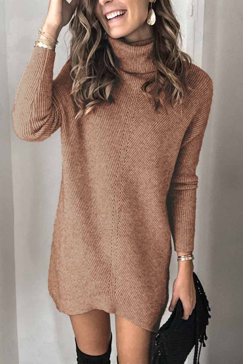 Florcoo Casual Turtleneck Midi Dress