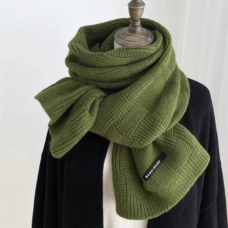 Solid Color Scarf Women's Winter Thickened Warm Shawl Wool   Positive And Negative Knitted Scarf Student Fashion