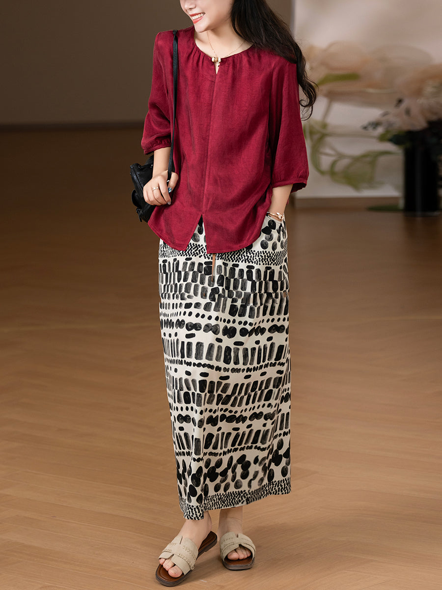 Women Summer Casual Pure Color Linen O-Neck Shirt
