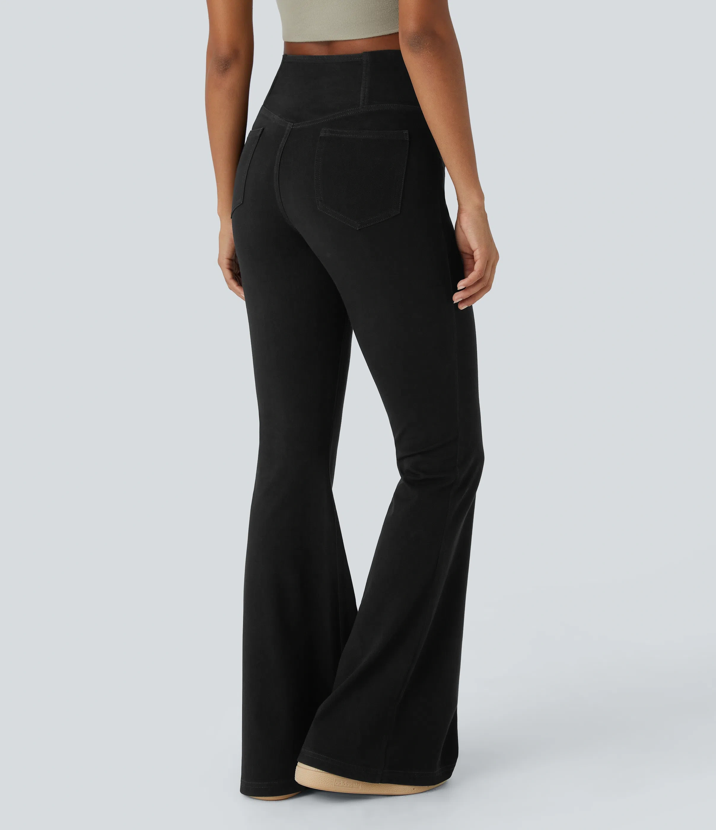 ⚡8 Packs for $25.95⚡- High Waisted Crossover Pocket Washed Stretchy Knit Casual Super Flare Jeans