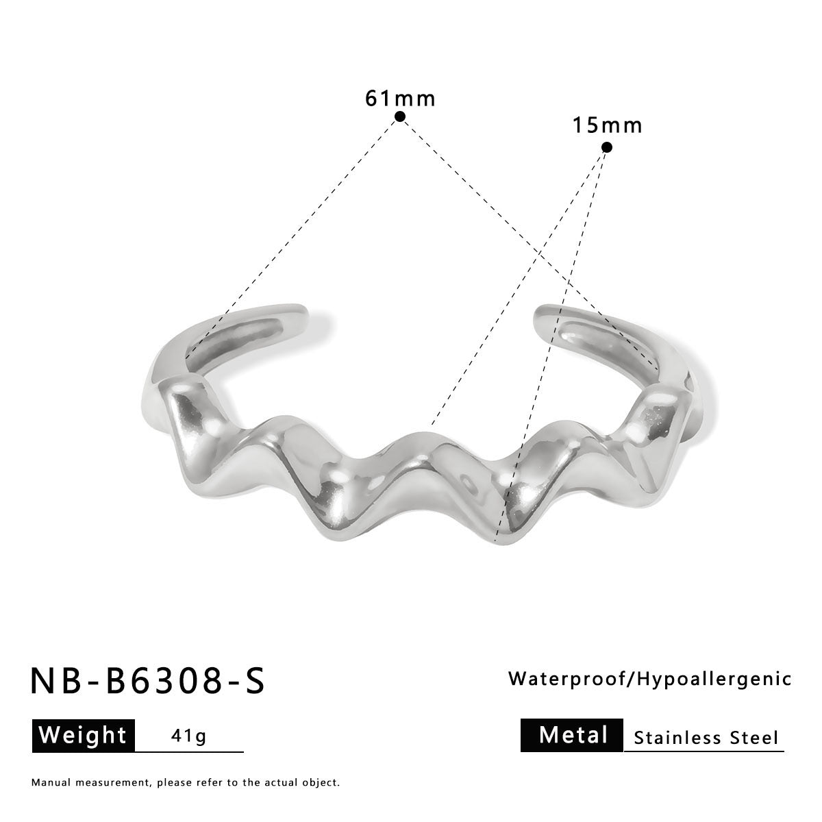 Ins Stainless Steel Zircon Pearl Bracelet C-Shaped Wave Line Open Gold-Plated Bracelet Design Female