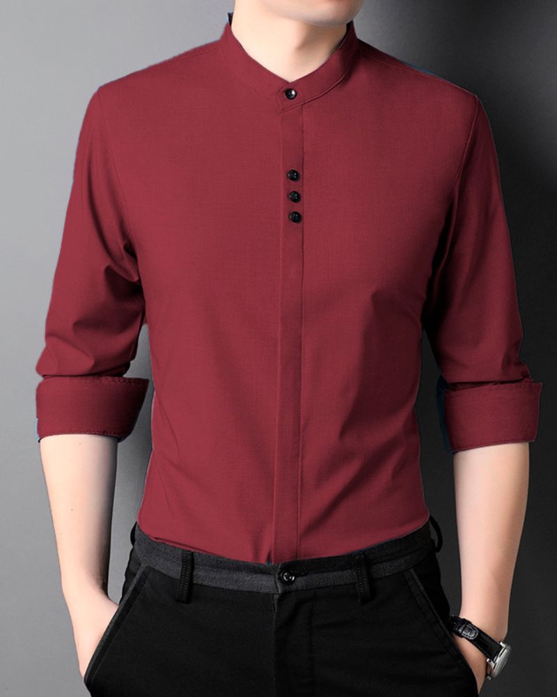 Maroon Kurta Style Full Sleeve Shirt