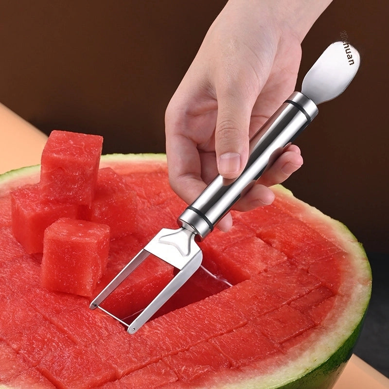 Watermelon Fork Slicer Fruit Fork Double Head Multifunctional Stainless Steel Cut Watermelon Artifact Fruit Divider