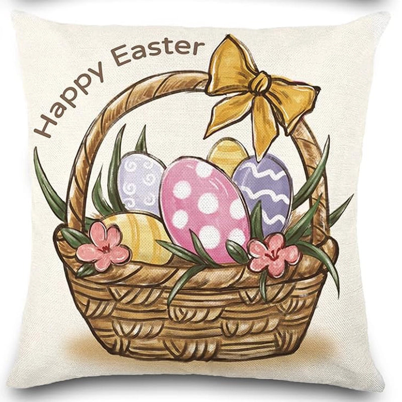 Easter Cute Classic Style Rabbit Letter Linen Pillow Cases Couch & Sofa Decor